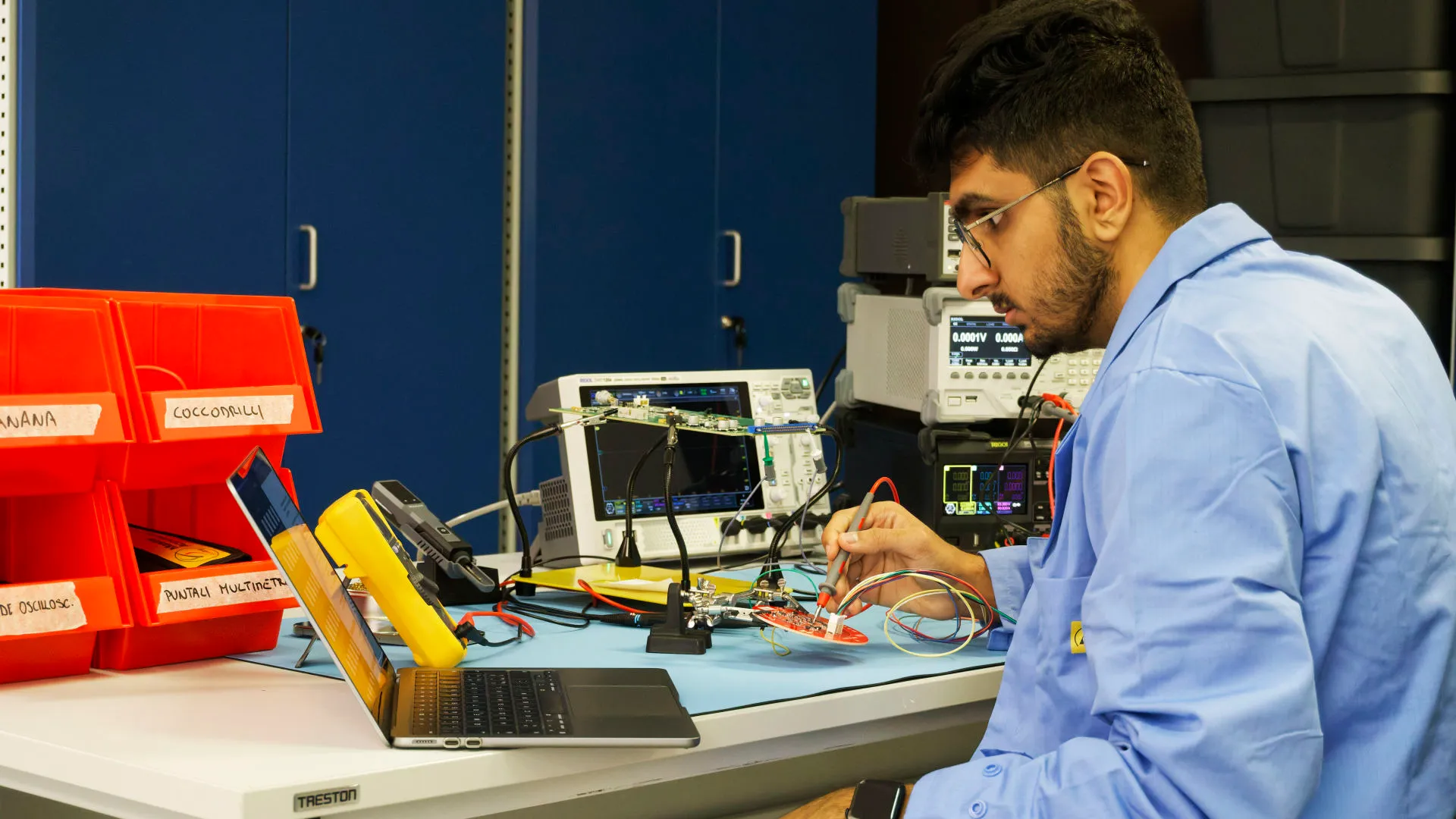 Probing a board with an oscilloscope during bring-up