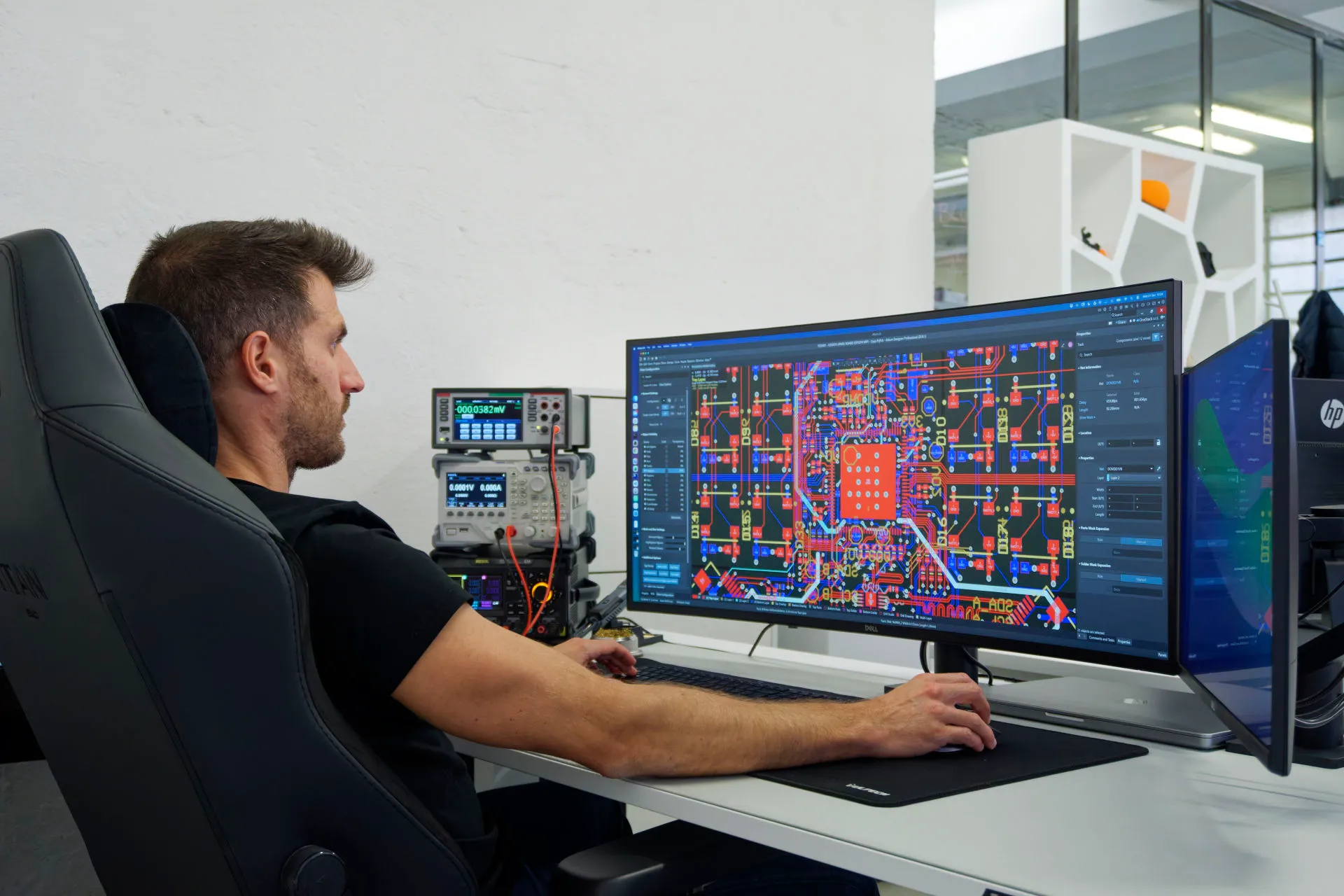 Engineer working on a multilayer PCB layout